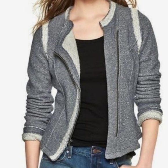 Gap Designed and Crafted Zip Moto Fitted Jacket in  Blue Gray/White - Size XS - Picture 8 of 8